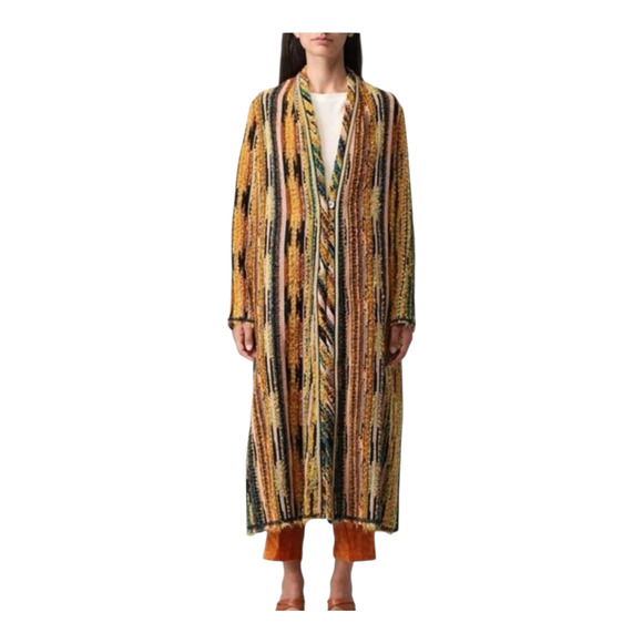 forte_forte Striped Jacquard Bouclé Long Coat Multicolor Marigold Size 0 US 2 - Picture 1 of 15